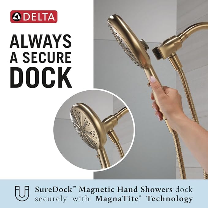 Delta Nicoli 14 Series Brushed Gold Bathtub Shower Faucet Set with Handheld Shower Head, Valve Trim Kit, Champagne Bronze 144749-CZ-HS (Valve Included)