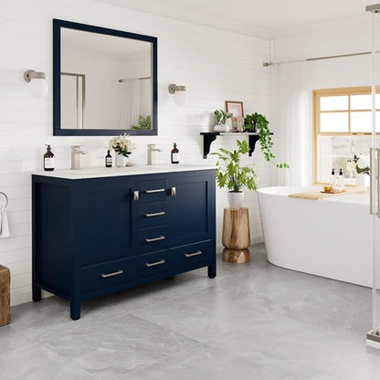 Eviva London 48 Inch Double Sink Vanity - Blue Double Vanity Sinks For Bathrooms - 48 Vanity With Sink And Countertop In Quartz & Undermount Porcelain Sink Combo - 48 Bathroom Vanity With Top And Sink