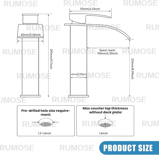 RUMOSE Tall Oil Rubbed Bronze Bathroom Faucet with Pop Up Drain Modern Single Handle One Hole Bathroom Vessel Sink Faucet Waterfall Spout Rv Lavatory Vanity Faucet Deck Mount Mixer Tap Stainless Steel