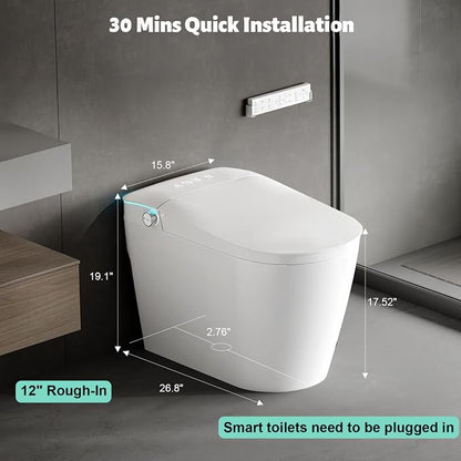 Smart Toilet with Bidet Built in, Dual Flush, Foam Shield, Manual Lid | Night Light, Heated Seat, Foot Sensor Flush, UV Self Clean, Instant Warm Water, Tankless Elongated Toilet, ADA for Bathroom