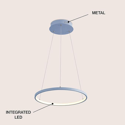 JONATHAN Y 15.75" Blue Modern Integrated LED Pendant Light, Dimmable Round Hoop Chandelier for Kitchen Island, Dining Room, Adjustable Height Metal Hanging Light (JYL7202D)