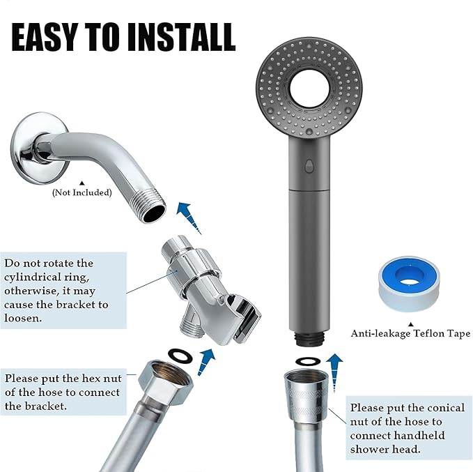 High Pressure Shower Head, Filtered Shower Head with Handheld, Multiple Spray Modes with Pause Switch Water Saving Filter Showerhead,Showerhead Set, for Pets Bath (Grey)