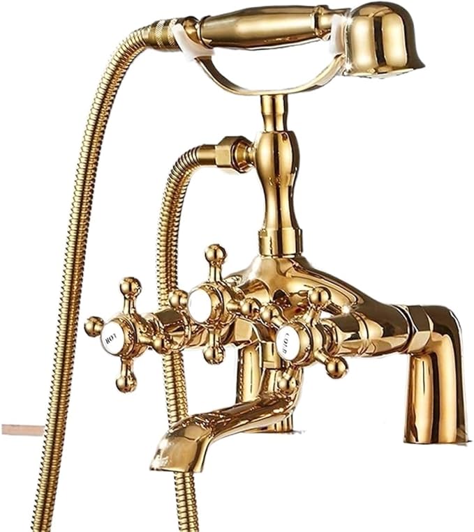 Faucet Brass Bath Set with Double Handle 2 Function Hand Shower Rotating Faucet Hot Cold Water Mixing(Black Gold-1) Faucet