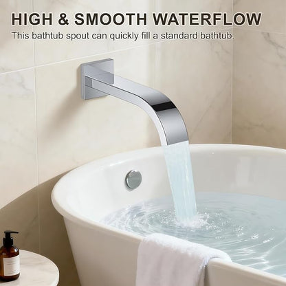 Chrome Shower System with Tub Spout, Ceiling Mounted Bathtub Shower Faucet Set, 12" Rainfall Shower Head and Handheld Shower Combo, High Pressure Shower Fixtures Set with Rough-in Valve