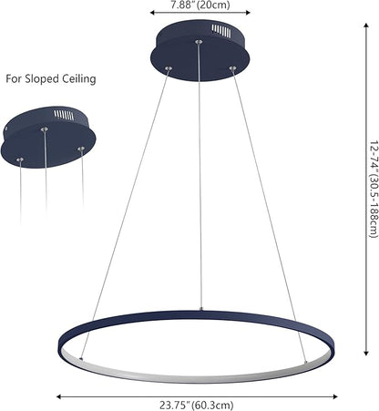 JONATHAN Y 23.75" Navy Modern Integrated LED Pendant Light, Dimmable Round Hoop Chandelier for Kitchen Island, Dining Room, Adjustable Height Metal Hanging Light (JYL7203F)