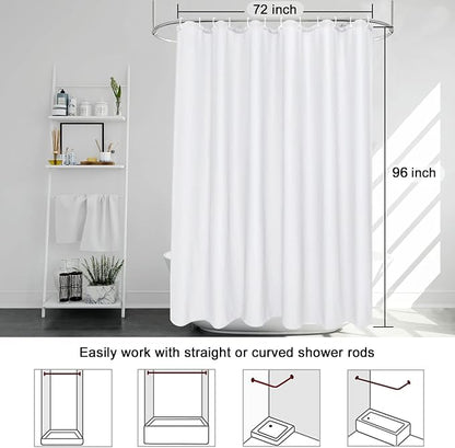 EurCross Extra Long Fabric Shower Curtain Liner 96 inch Length, High Grade Water Repellent Machine Washable Medium Weight White Bathroom Shower Curtain 72 Wide by 96 inches Long