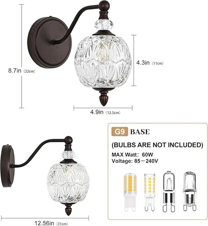 1 Piece Vintage Wall Sconce, 1-Light Mid Century Oil Rubbed Bronze Finish Wall Sconce with Globe Glass Shade, Retro Light for Bathroom, Bedroom, Living Room,Powder Room