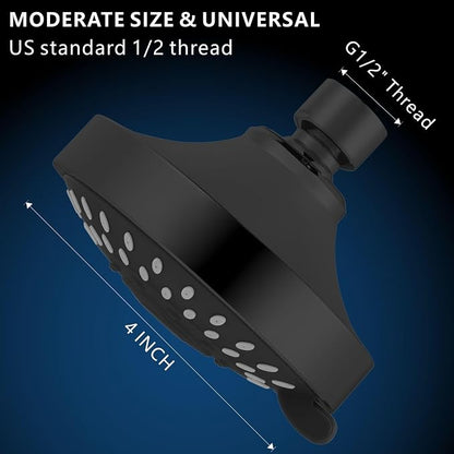 High Pressure Shower Head - 5 Spray Modes Powerful Pressure Boosting Showerhead For Bathroom - High Flow Fixed Showerheads (Matte Black)