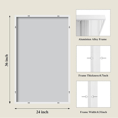 Koonmi White Rectangle Wall Mirror, 24x36 Inch Bathroom Mirror, Aluminum Frame Vanity Mirror for Entryway, Living Room, Bedroom Bathroom, Hangs Horizontally or Vertically