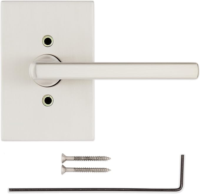 Kwikset Halifax Dummy Door Handle, Single Sided Lever for Closets, French Double Doors, and Pantry, Satin Nickel Non-Turning Reversible Interior Push/Pull Lever, with Microban Protection