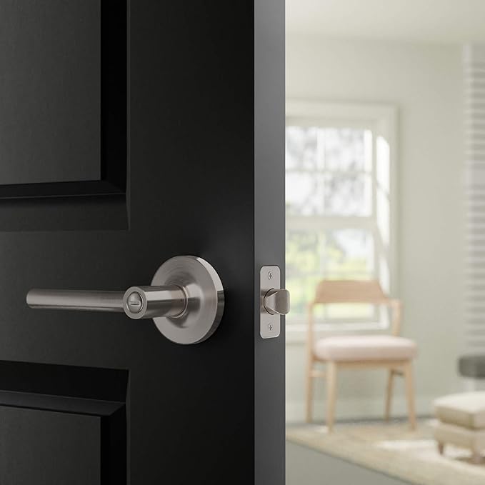 Amazon Basics Contemporary Madison Door Lever - Privacy - Satin Nickel, 6-Pack