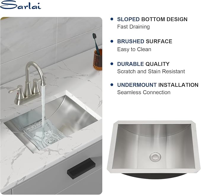 18"x13" Bathroom Vanity Sink Stainless Steel Rectangle Undermount Bathroom Lavatory Restroom Under Counter Sinks Basin with Pop Up Drain