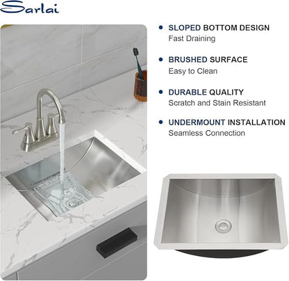 18"x13" Bathroom Vanity Sink Stainless Steel Rectangle Undermount Bathroom Lavatory Restroom Under Counter Sinks Basin with Pop Up Drain