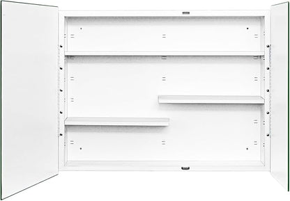 Fundin White Medicine Cabinet Recessed or Surface Mount, Bathroom Medicine Cabinet with 30 x 24 Beveled Edge Mirror Size and Adjustable Staggered Shelves