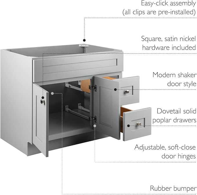 Design House Brookings Bathroom Vanity, 36", Gray | Adjustable Hinges, Freestanding, Contemporary/Modern, Wood, Bath, 587097