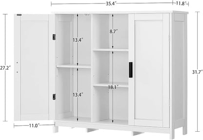 Iwell Storage Cabinet with 2 Doors and 4 Storage Shelves, Buffet Cabinet, Bathroom Cabinet for Living Room, Entryway, Home Office, White