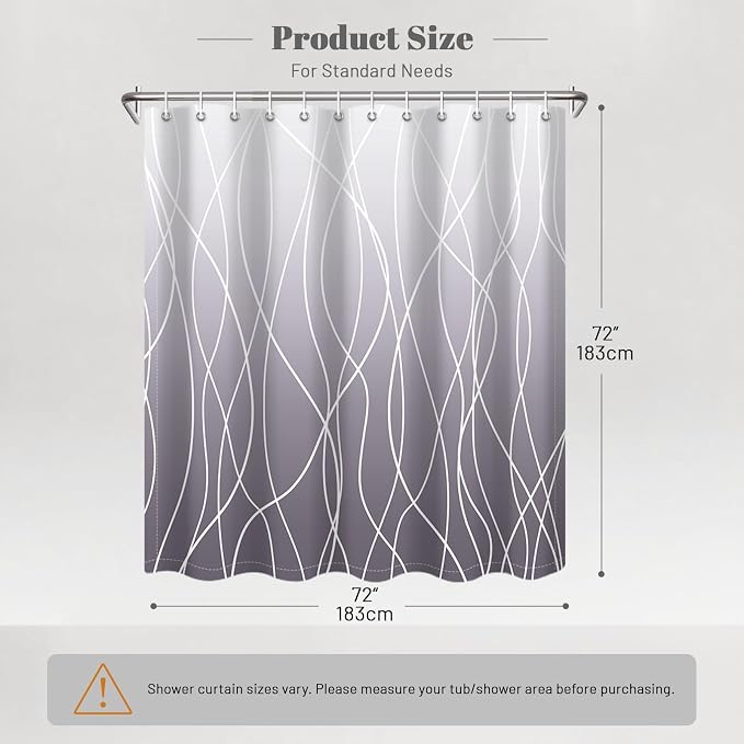 Striped Shower Curtain for Bathroom, Ombre Purple, 72" W x 72" L | with Hooks, Modern Hotel Style, Water Repellent, Washable, Weighted Hem