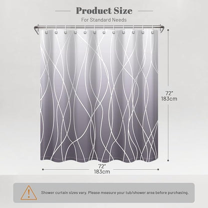 Striped Shower Curtain for Bathroom, Ombre Purple, 72" W x 72" L | with Hooks, Modern Hotel Style, Water Repellent, Washable, Weighted Hem