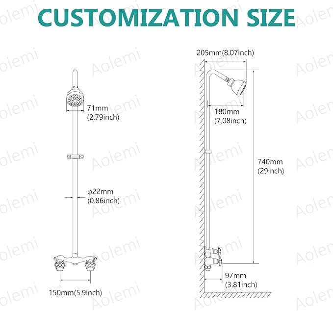 Aolemi Outdoor Shower Kit, 6-Inch Center, 2-Handle, Polish Chrome | Solid Brass Mixer Valve, SUS304 Shower Pipe, Dual-Handle Hot And Cold Control, Reversible Inlets, and Rotating Head