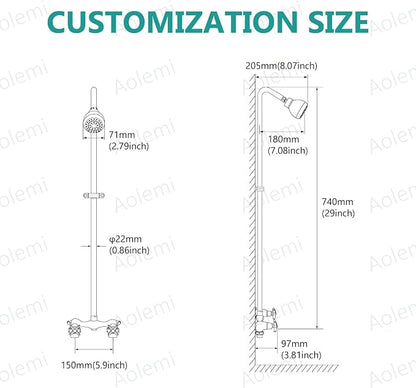 Aolemi Outdoor Shower Kit, 6-Inch Center, 2-Handle, Polish Chrome | Solid Brass Mixer Valve, SUS304 Shower Pipe, Dual-Handle Hot And Cold Control, Reversible Inlets, and Rotating Head