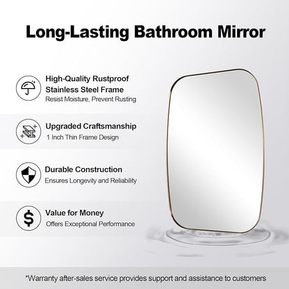 24X40 Inch Brushed Champagne Bronze Oblong Bathroom Mirror | Stainless Steel Metal Frame, HD Glass, Bathroom Vanity Mirror for Over Sink, Modern Design Wall Mounted, MDF Backboard