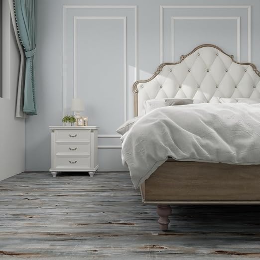 Wood Grain Peel and Stick Floor Tiles, 11.8" W × 394" L, Tide‑Washed | Soft wood‑look finish, Good for renters and DIY users, Non‑slip texture, Waterproof, Budget‑friendly option, Easy to use