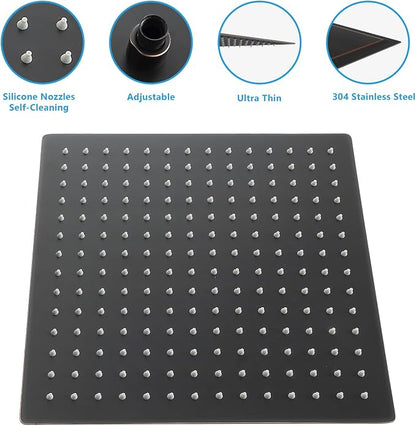 Lordear Rain Shower Heads High Pressure, Rainfall Showerhead for Bathroom Fixed Mount, 10 Inch Large Square High Flow Shower Head (Oil Rubbed Bronze)