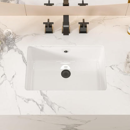 White Ceramic 18"x12" Undermount Bathroom Lavatory Sink | Rectangle under counter white bathroom vessel sink for bathroom with overflow