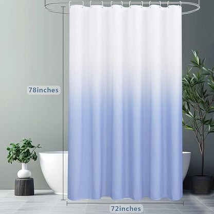 AooHome Fabric Shower Curtains, Cloth Ombre Blue Shower Curtain Sets, Washable Fabric Blue and White Shower Curtain, Rustic Farmhouse Bathroom Shower Curtains, 72x78 Inches