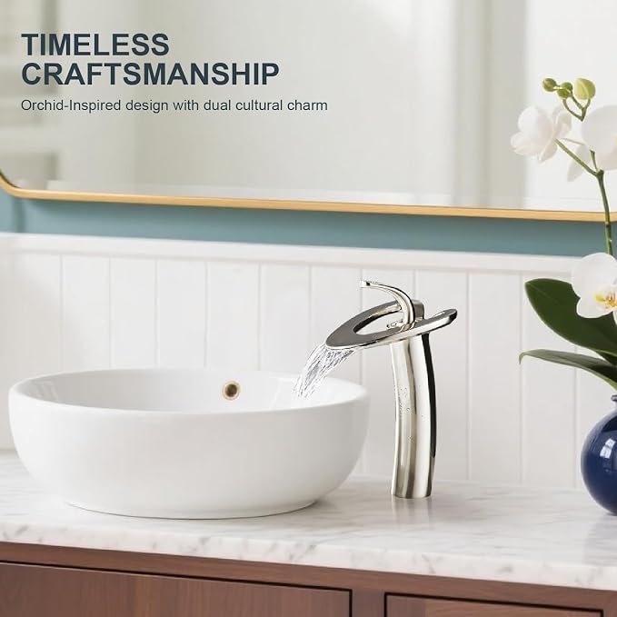 Brushed Nickel Tall Bathroom Faucets 1 Hole, Single Hole Vessel Sink Vanity Faucet, Unique Modern Bathroom Mixer Tap for Bowl Sink Lavatory, llaves para lavamanos de baño,lavamanos de baño modernos