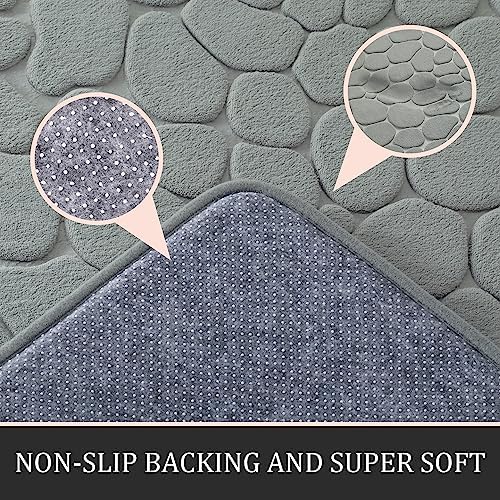 YIHOUSE Bathroom Rugs Mat Set, Memory Foam Bath Mat 2 Piece Gray