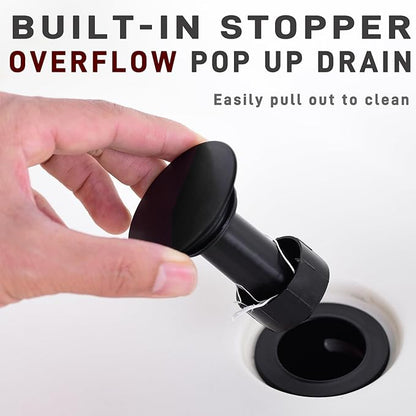 TRUSTMI 2-Handle 8 Inch Widespread Bathroom Sink Faucet, 3 Hole Brass Bathroom Faucet with cUPC Water Supply Lines and Pop Up Drain Assembly, Matte Black