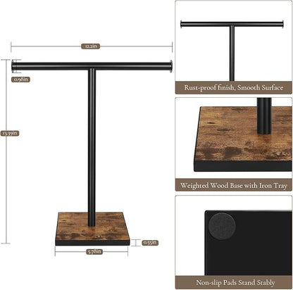Countertop Hand Towel Holder, T-Shape Hand Towel Stand for Kitchen | Bathroom Hand Towel Rack with Weighted Base, Farmhouse Style, Free Standing, Rustic Black Brown