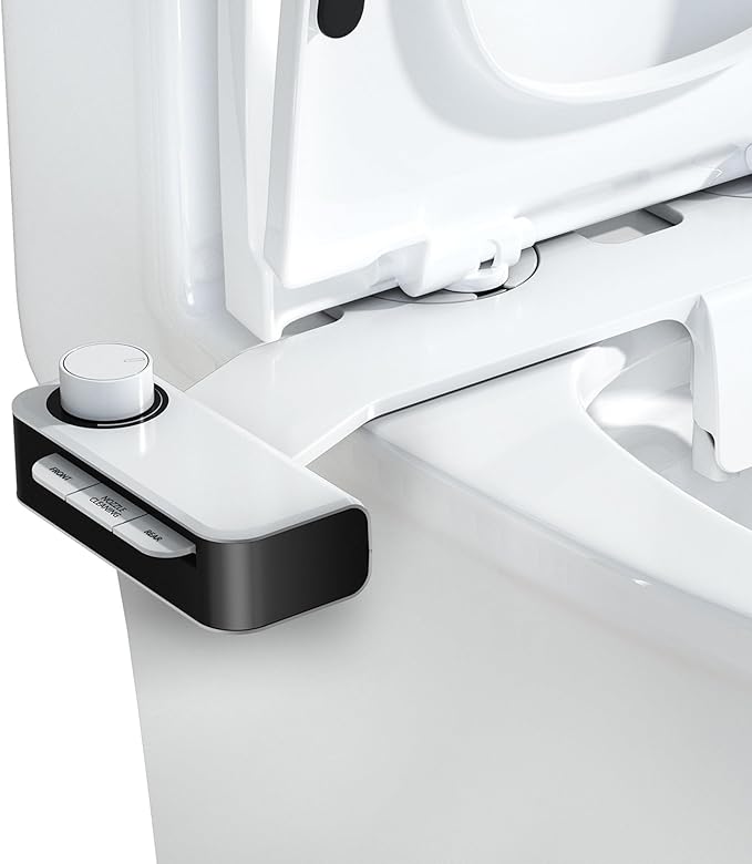 Ultra-Slim Bidet Attachment for Toilet Dual Nozzles Feminine & Rear Wash Bidet Toilet Seat Attachment Non Electric Self Cleaning Adjustable Water Pressure, Rear Wash (KB001)