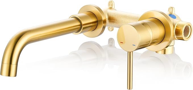 ARCORA Wall Mount Bathroom Faucet, Brushed Gold Single Handle Bathroom Sink Faucet Wall Mounted, Rough-in Valve Included
