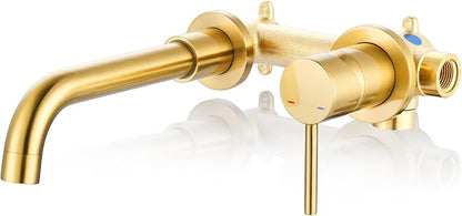 ARCORA Wall Mount Bathroom Faucet, Brushed Gold Single Handle Bathroom Sink Faucet Wall Mounted, Rough-in Valve Included