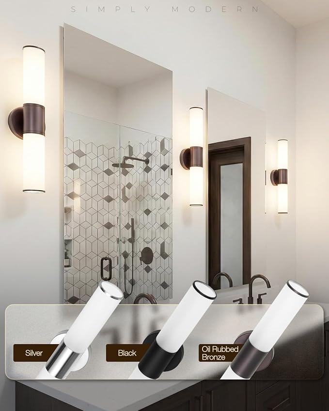 2-Light Bathroom Vanity Lighting Fixture, Oil Rubbed Bronze Wall Sconce with Opal White Glass, E26 Stocket Indoor Wall Lamp, Modern Mirror Light