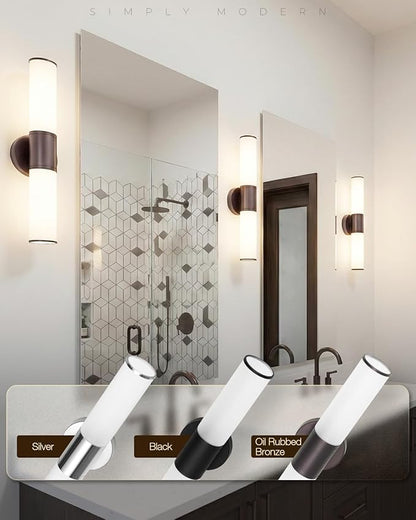 2-Light Bathroom Vanity Lighting Fixture, Oil Rubbed Bronze Wall Sconce with Opal White Glass, E26 Stocket Indoor Wall Lamp, Modern Mirror Light