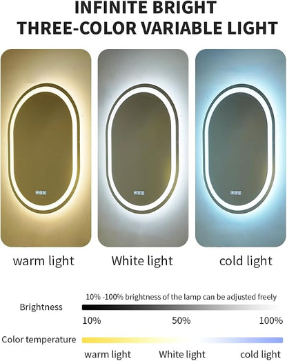 20X28 inches LED Mirror, Oval,Smart Bathroom Mirror with Light, Anti-Fog, 3 Colour Dimmable, Front and Backlit, CRI90+, Touch Button,Horizontal/Vertical