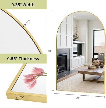BEAUTYPEAK 30"x40" Arch Bathroom Wall Mirror, Gold | Wall Mounted Vanity Metal Frame Mirror for Bedroom, Entryway, Living Room, Fireplace