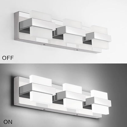 SOLFART 3 Lights Chrome Bathroom Vanity Light Modern LED Bathroom Light Fixtures Over Mirror Vaniy Light 20 inch White Light Dimmable
