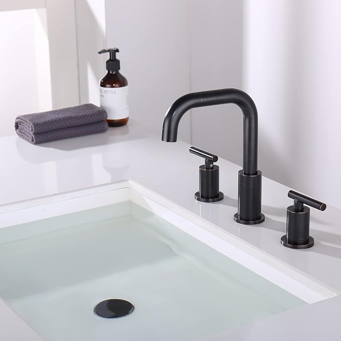 ChiLDano Oil Rubbed Bronze Bathroom Faucet 3 Hole, 3 Hole Faucet with Drain | 2 Handle Rubbed Bronze Widespread Bathroom Sink Faucet, Bronze Sink Faucet Bathroom Widespread CH3166ORB