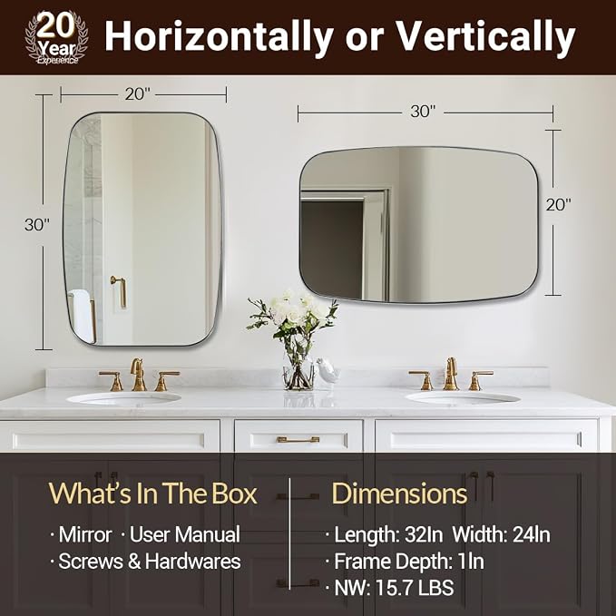 Oval Mirror for Bathroom, 20x30 Polished Chrome Oblong Bathroom Mirror for Vanity with Stainless Steel Metal Frame, Modern Anti Rust Wall Mounted
