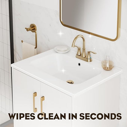 phiestina 24 Inch White Floating Bathroom Vanity, Pre-Assembled Wall-Mounted Cabinet with 2 Soft-Close Doors & 3 Hole Ceramic Sink, No Faucet,BV08-24-WHITE