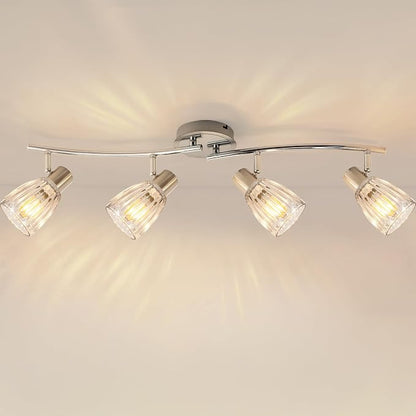 HiBay 4-Light Track Lighting Modern, Adjustable Ceiling Light Fixture | with Glass Shades, Metal Chrome Spotlight Indoor for Bathroom, Kitchen, Living Room, E12 Base, No Bulbs