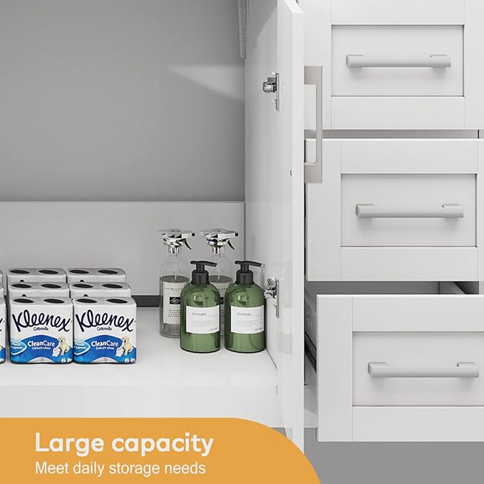 60 Inch Bathroom Vanity Without Sink, Modern Solid Wood Bathroom Storage Vanity with 4 Soft Closing Doors & 3 Full Extension Drawers,Quick Assemble Cabinet in White