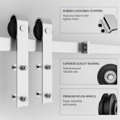 SMARTSTANDARD 48" x 84" White Sliding Barn Door with 8FT Silver Hardware | Pre-Drilled Ready to Assemble, Waterproof PVC Coating, H-Frame