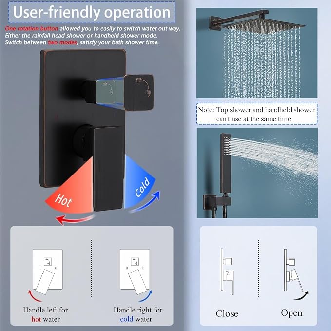 Shower Faucet Set 16 Inch Wall Mount Rain Shower System, All Metal Shower Fixtures - Oil Rubbed Bronze