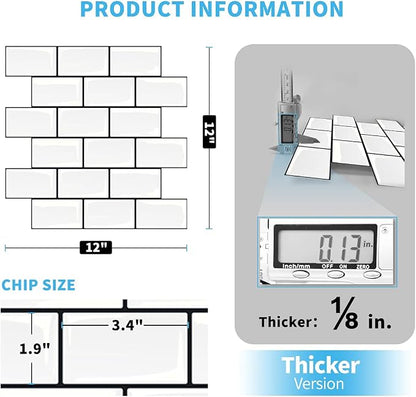 Art3d Peel and Stick Backsplash for Kitchen White Subway (10 Tiles, Thicker Design) | Thickened Design, No Warping, Durable, Self-Adhesive, Sturdy, for Kitchen, Bedroom, Ideal for New Home Buyers, Future Movers