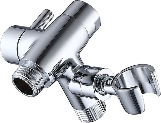 G-Promise Solid Metal Shower Head Diverter with Holder 3-Way | Spray Separately or Both, Adjustable-Angle Bracket, Anti-Leak, Smooth Knob Switch, Easy Install, Universal Replacement Part